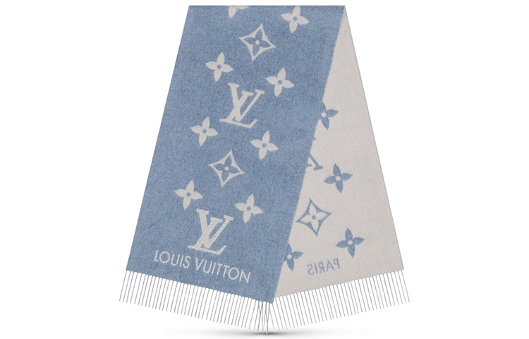 (Women) Louis Vuitton Reykjavik Cashmere Wool Scarf Blue Reversible M76076 圖 2