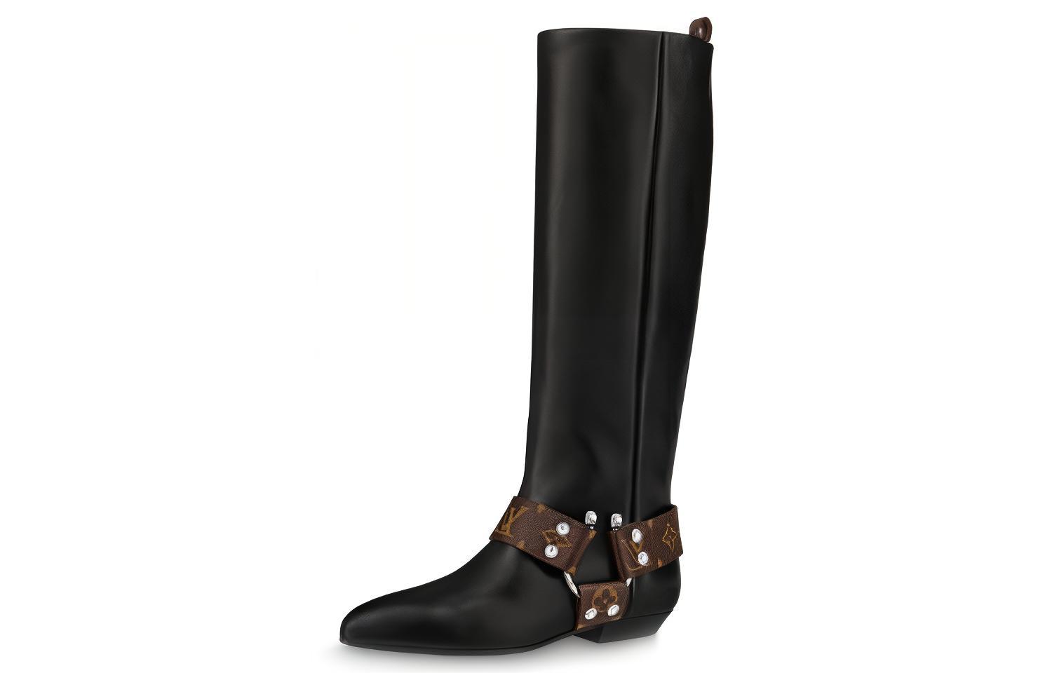 (Women) Louis Vuitton Rhapsody High Boots 'Black with Brown Belt' 1A5STD