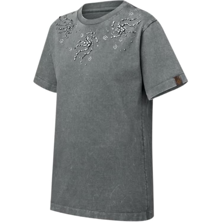 (Women) LOUIS VUITTON Rhinestone Spiral Pattern Gray Short Sleeve T-Shirt SS25 1AIB07 圖 4