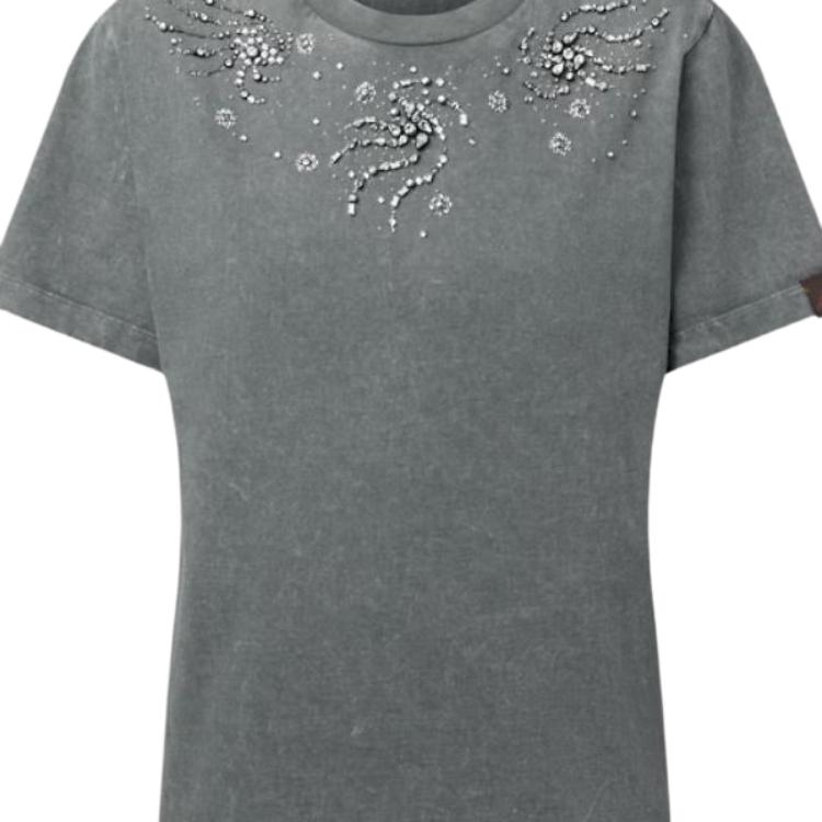 (Women) LOUIS VUITTON Rhinestone Spiral Pattern T-Shirt Grey SS25 Regular Fit 1AIB05 圖 6
