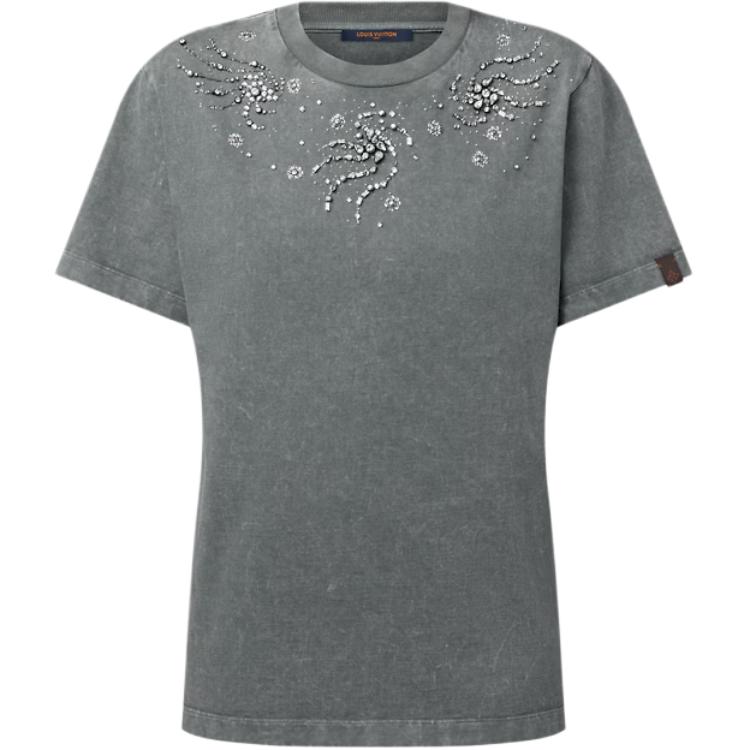 (Women) LOUIS VUITTON Rhinestone Spiral T-Shirt Grey Women SS25 1AIB03