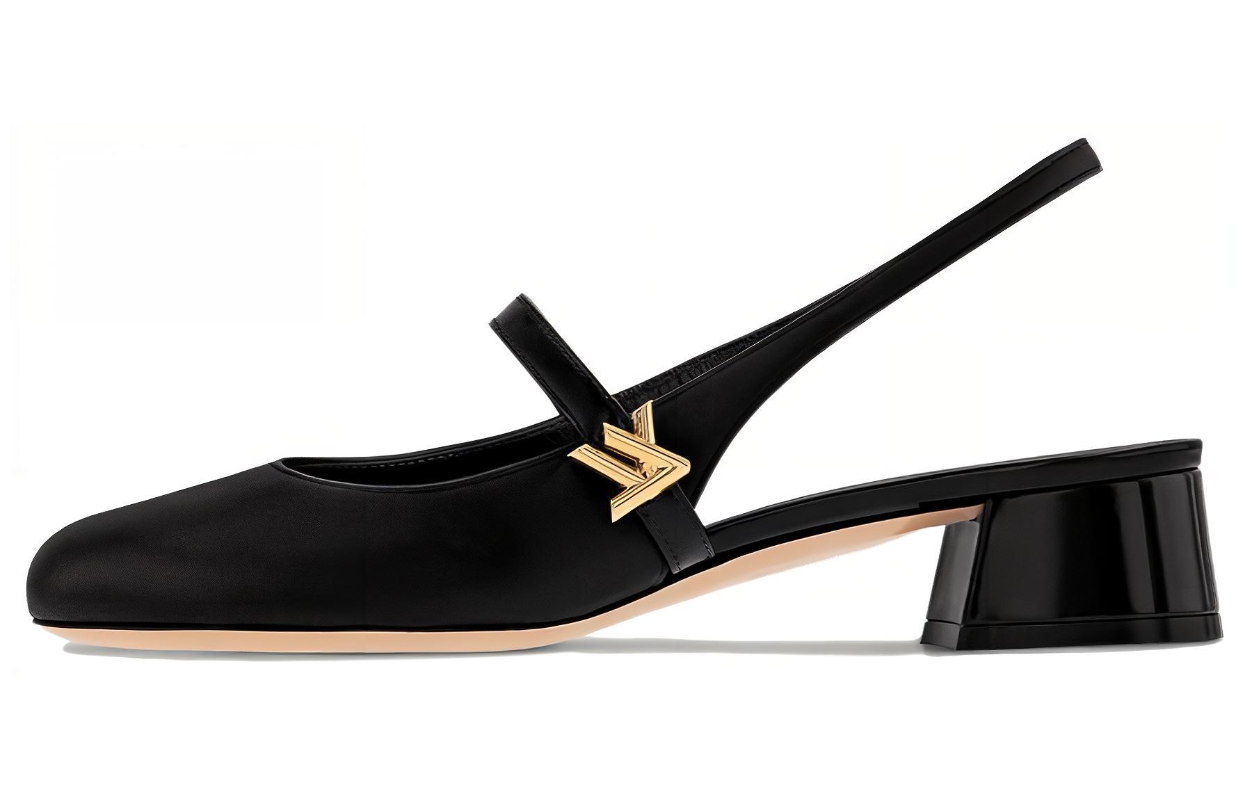 Buy 路易威登 Romy 圓頭露跟 粗跟 高跟鞋 3.5cm 女款 黑色