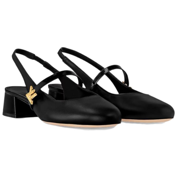 Lookbook 路易威登 Romy 圓頭露跟 粗跟 高跟鞋 3.5cm 女款 黑色