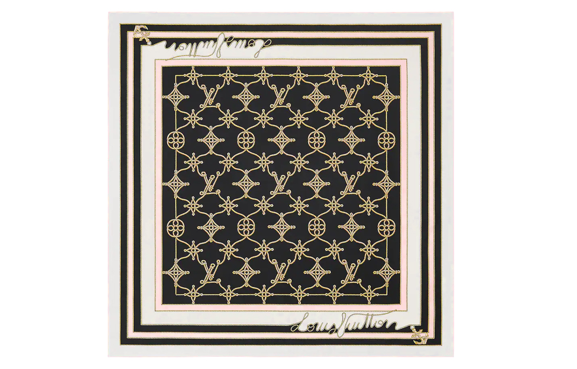 (Women) LOUIS VUITTON Rope Pattern Silk Scarf Women Black M79753