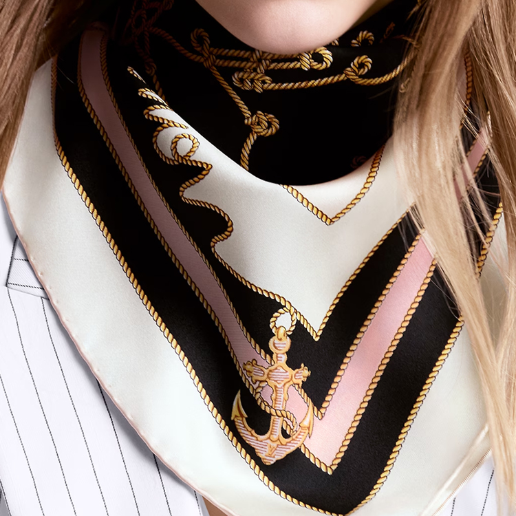 (Women) LOUIS VUITTON Rope Pattern Silk Scarf Women Black M79753 圖 4