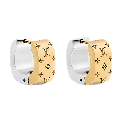 (Women) Louis Vuitton Round Patchwork Palladium Gold Earrings for Women. M00397