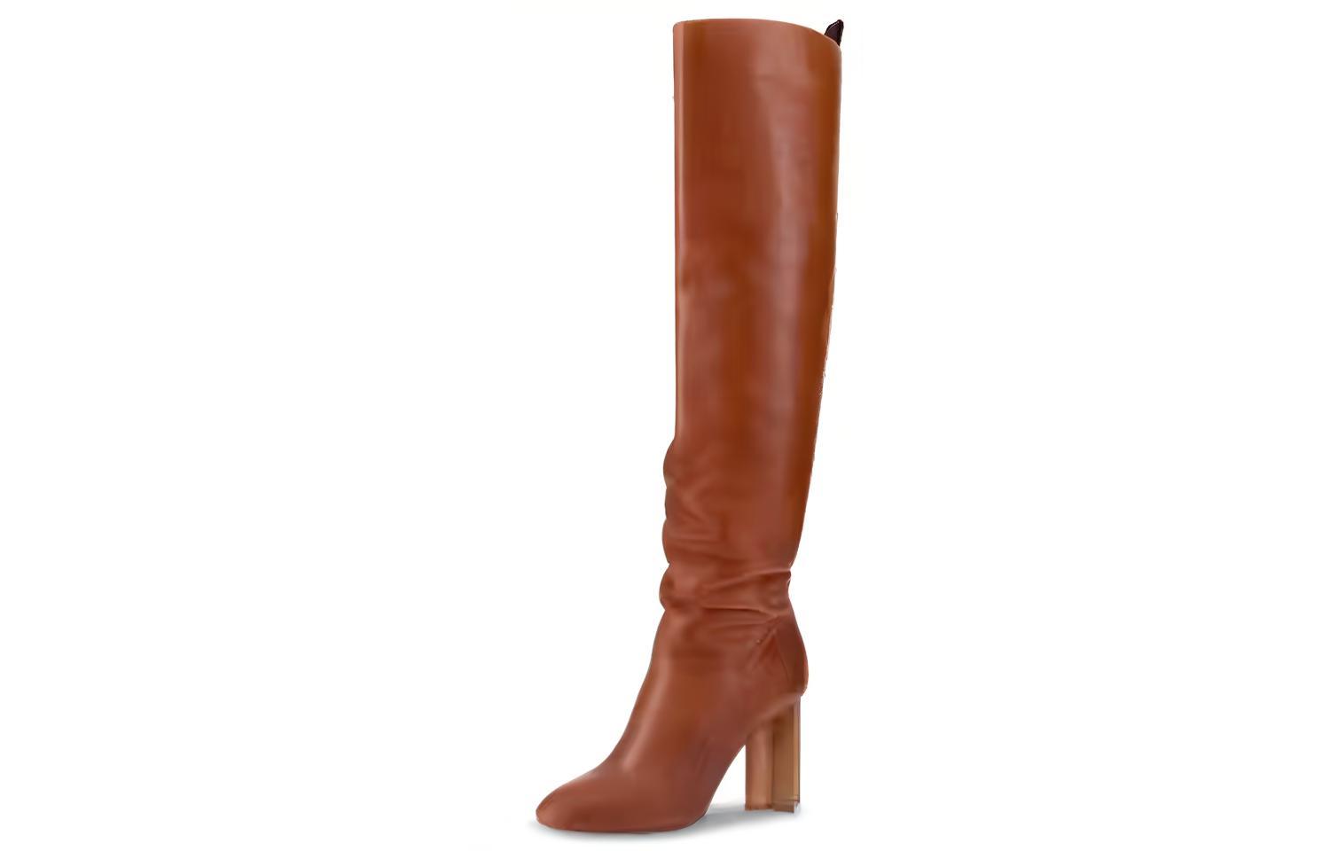 (Women) Louis Vuitton Round Toe Block Heel High Boot 'Brown' 1A4F0G