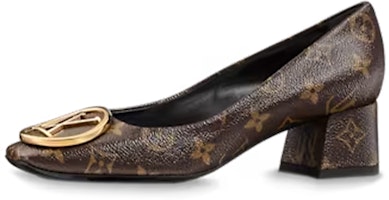(Women) Louis Vuitton Round Toe Block Heel Pumps 'Brown' 1A3NZG (Women) Louis Vuitton Round Toe Block Heel Pumps 'Brown' 1A3NZG