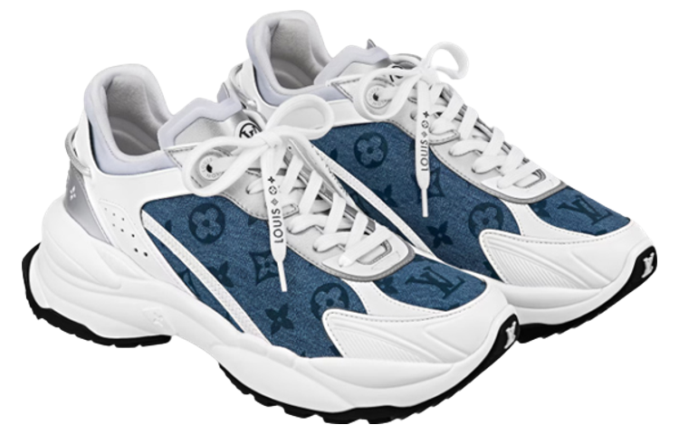 Order (W) Sepatu Louis Vuitton Run 55 'Denim Monogram Perak' 1ABHQJ