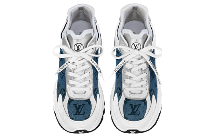 Shop (W) Sepatu Louis Vuitton Run 55 'Denim Monogram Perak' 1ABHQJ