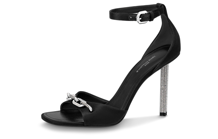 Buy (W) Louis Vuitton Sandalias Satin Diamante Negro Tacón 10cm 1ABP45