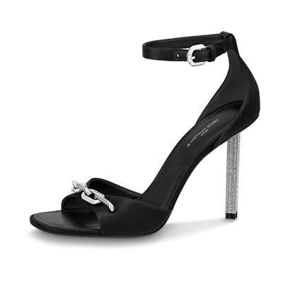 (W) LV Satin 'Artificial Diamond Fashion Slide 10cm Black'