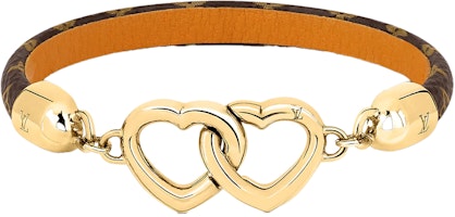 (Women) LOUIS VUITTON Say Yes Double Heart Gold Canvas Cuff Bracelet for Women M6758F (Women) LOUIS VUITTON Say Yes Double Heart Gold Canvas Cuff Bracelet for Women M6758F