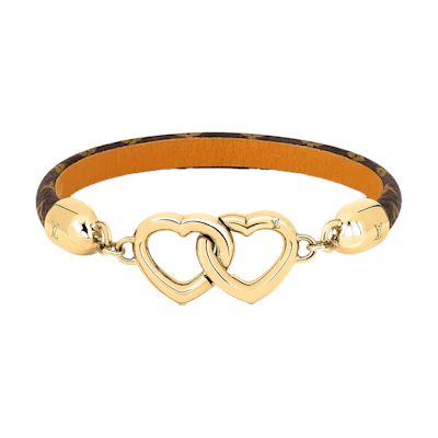 (Women) LOUIS VUITTON Say Yes Double Heart Gold Canvas Cuff Bracelet for Women M6758F
