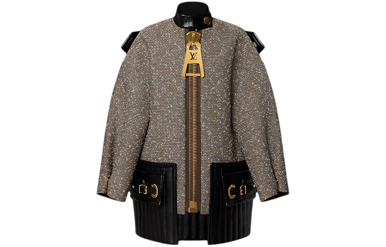 (Women) Louis Vuitton Sequin Zip-Up Long Sleeve Jacket Grey . 1ABI96