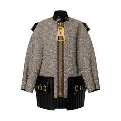 (Women) Louis Vuitton Sequin Zip-Up Long Sleeve Jacket Grey . 1ABI96