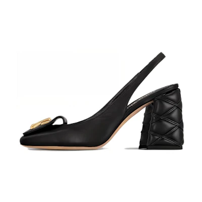(W) LV Shake 'Black Square Toe Block Heel'
