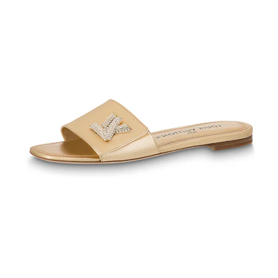 (W) LV Shake 'Gold Leather Peep Toe Slide'