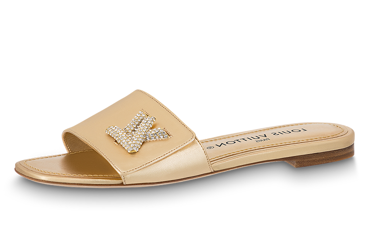 (Women) Louis Vuitton Shake 'Gold Leather Peep Toe Slide' 1AB2R7