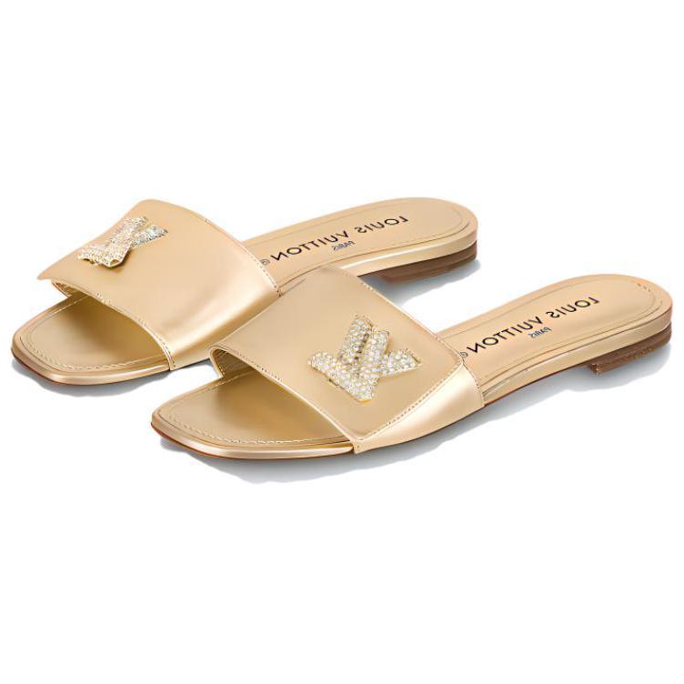 Order (Women) Louis Vuitton Shake 'Gold Leather Peep Toe Slide' 1AB2R7