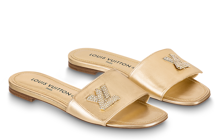 Lookbook (Women) Louis Vuitton Shake 'Gold Leather Peep Toe Slide' 1AB2R7