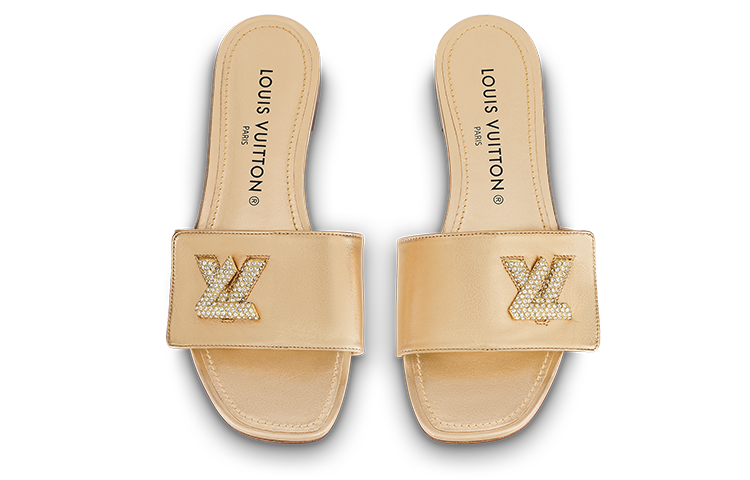 Shop (Women) Louis Vuitton Shake 'Gold Leather Peep Toe Slide' 1AB2R7