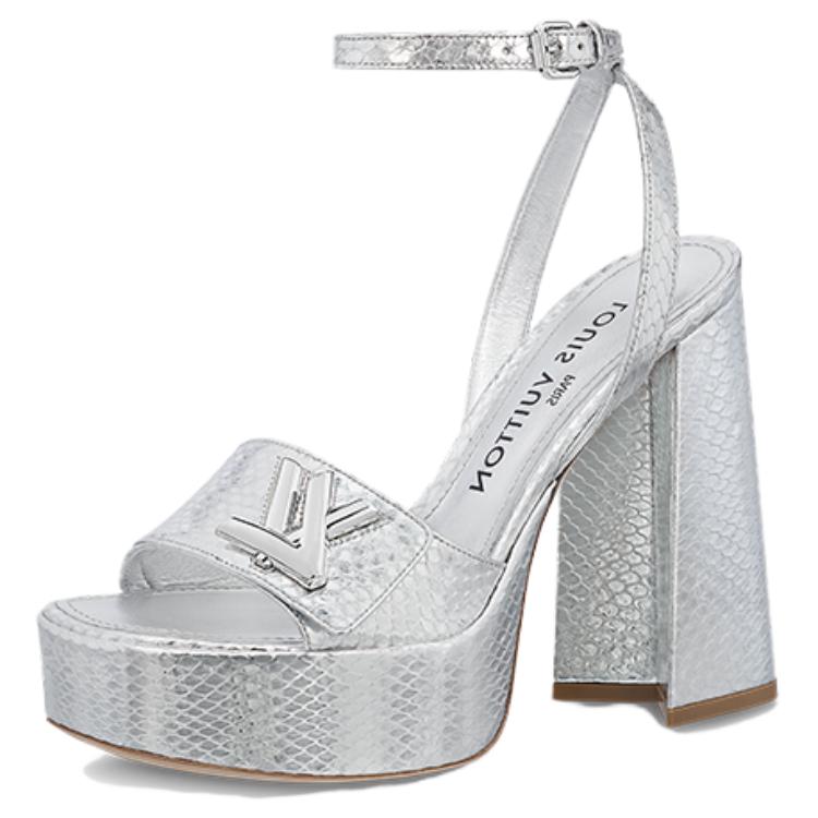 (Women) Louis Vuitton Shake 'Silver Leather Square-Toe Slip-On Sandal' 1ABONY