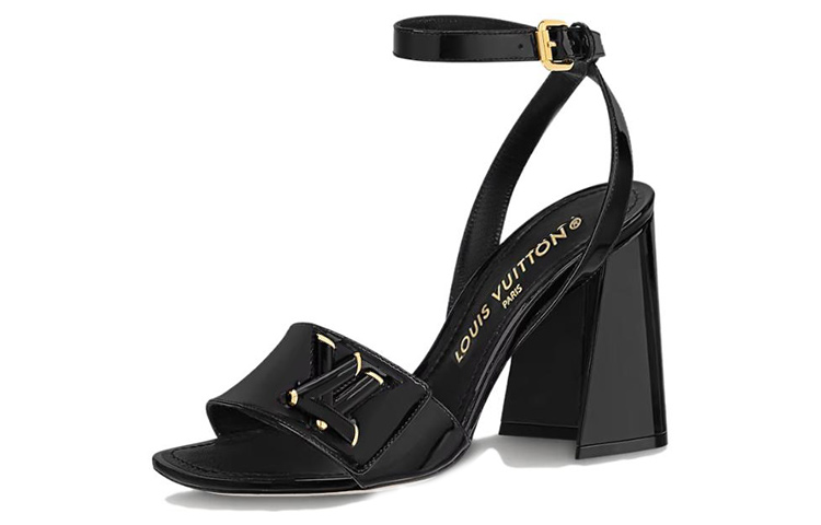 (Women) Louis Vuitton Shake 'Smooth Patent Gold Buckle Black' Sandal 1AB2MQ