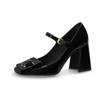 (W) LV Shake Black 'Patent Buckle Mary Jane Block Heel'