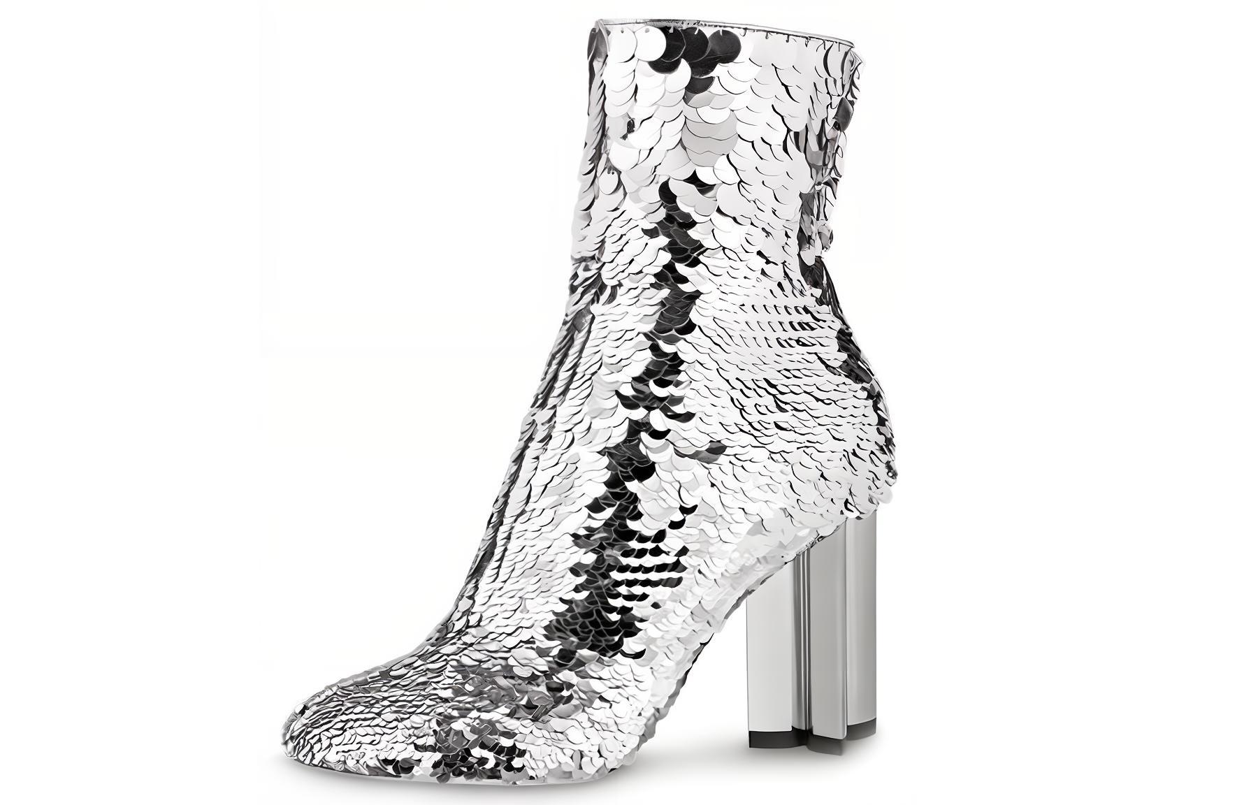 (Women) Louis Vuitton Silhouette Ankle Boot 'Sequin Embroidery Silver' 1A5KGM