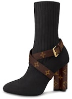 (Women) Louis Vuitton Silhouette Ankle Boots 'Black with Monogram Heel and Strap' 1A66F8 (Women) Louis Vuitton Silhouette Ankle Boots 'Black with Monogram Heel and Strap' 1A66F8