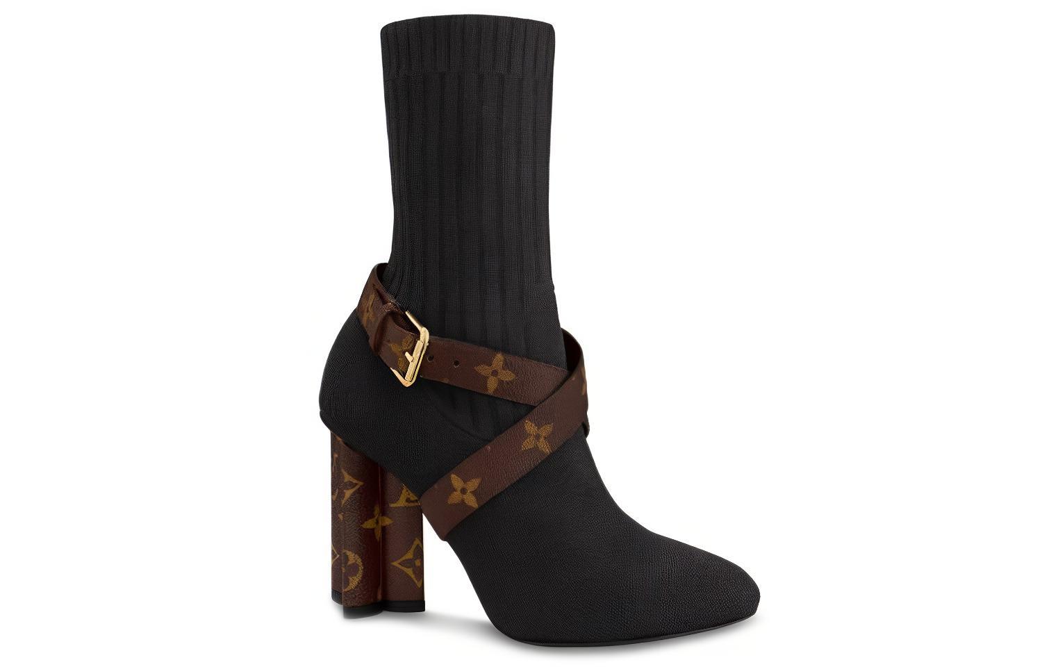 Order (Women) Louis Vuitton Silhouette Ankle Boots 'Black with Monogram Heel and Strap' 1A66F8