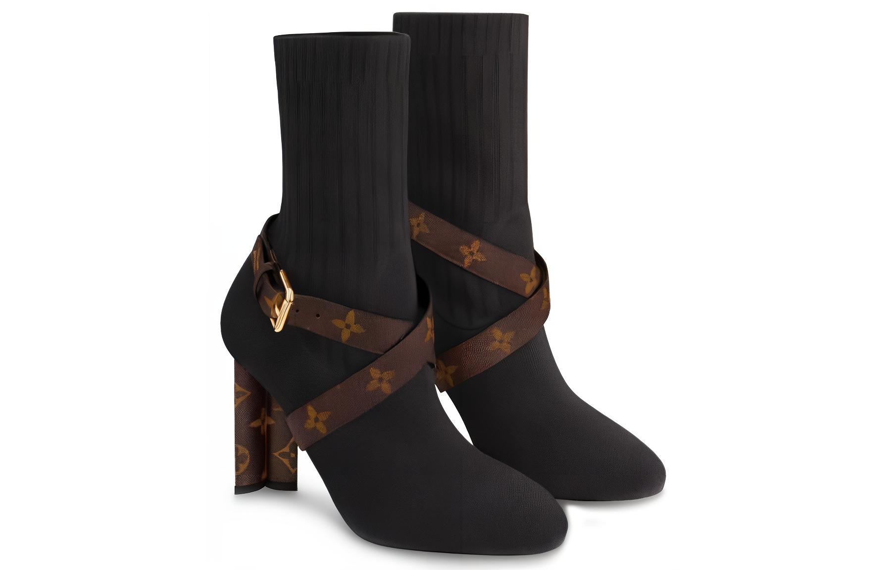 Lookbook (Women) Louis Vuitton Silhouette Ankle Boots 'Black with Monogram Heel and Strap' 1A66F8