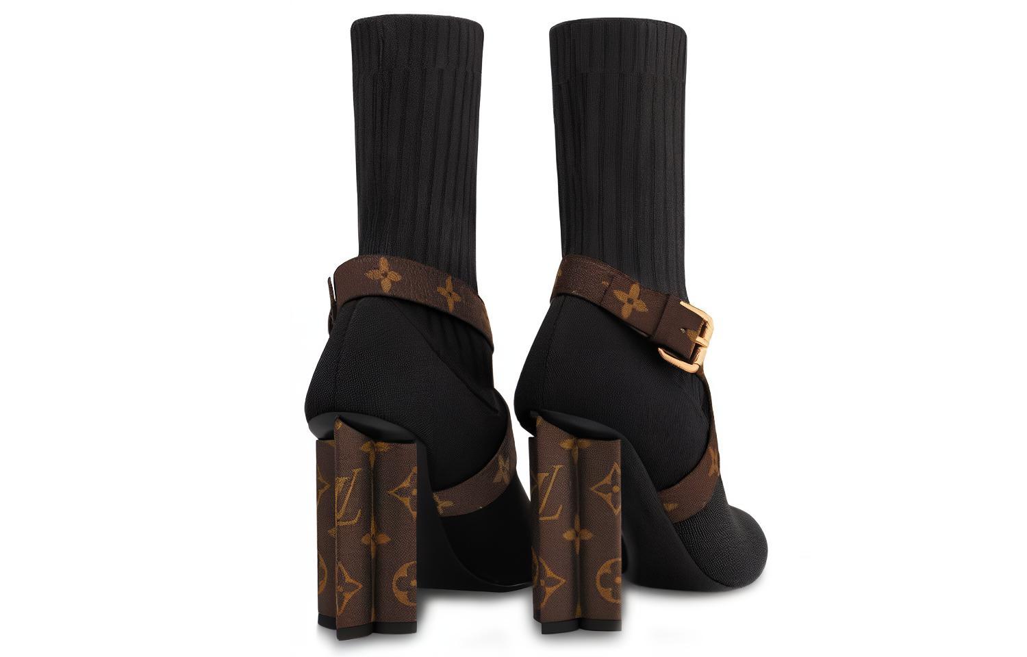 Shop (Women) Louis Vuitton Silhouette Ankle Boots 'Black with Monogram Heel and Strap' 1A66F8
