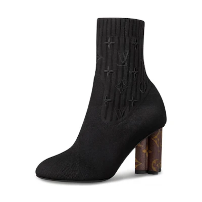 (W) LV Silhouette Heels 'Black Knit Monogram with Brown Heels'