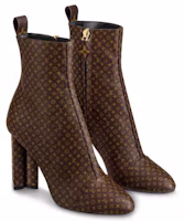 Shop 路易威登 Louis Vuitton Silhouette Monogram 漆光帆布 女款 及踝靴 棕色