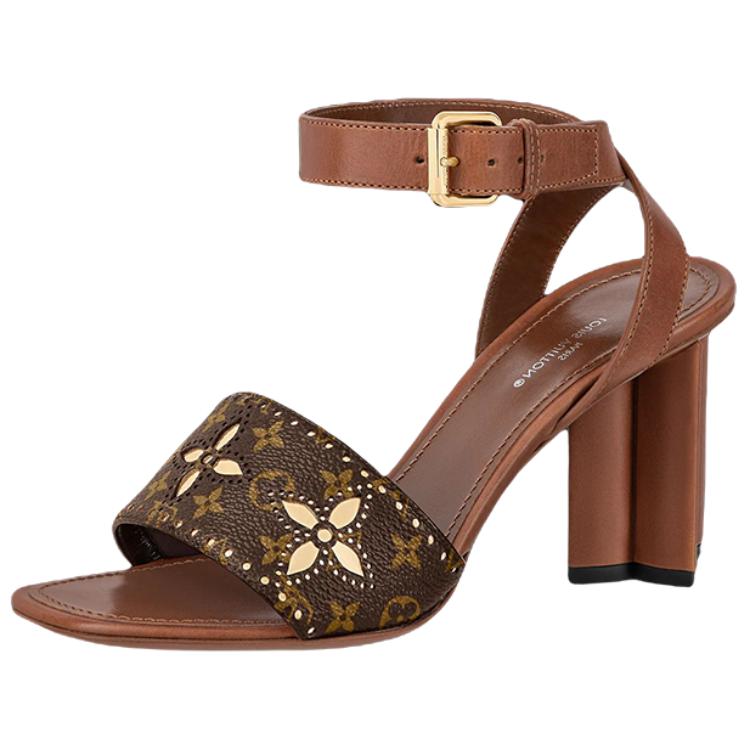 (Women) Louis Vuitton Silhouette Patterned Metal Buckle Fashion Sandals Brown Women 1A9QCJ