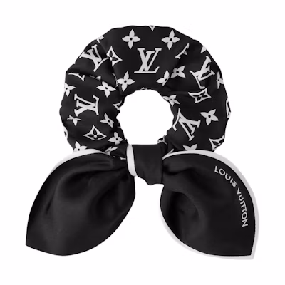 (Women) Louis Vuitton Silk Hair Tie Scrunchie for Women Black M97250