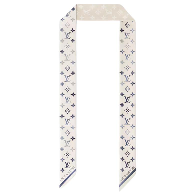 (Women) LOUIS VUITTON Silk Headband Blue  Logo Design. M96542