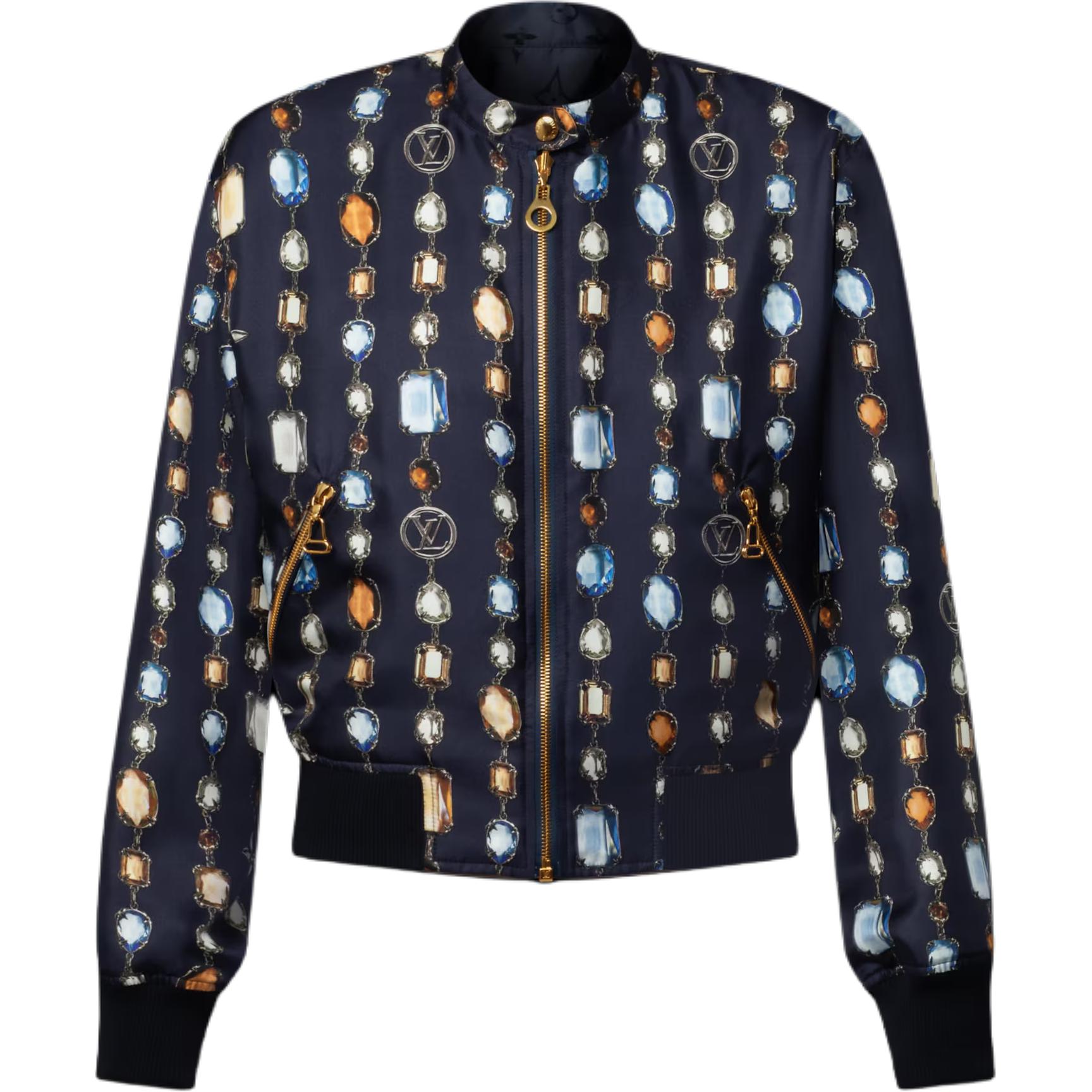 (Women) Louis Vuitton Silk Reversible Bomber Jacket with Chain Print 1AI860