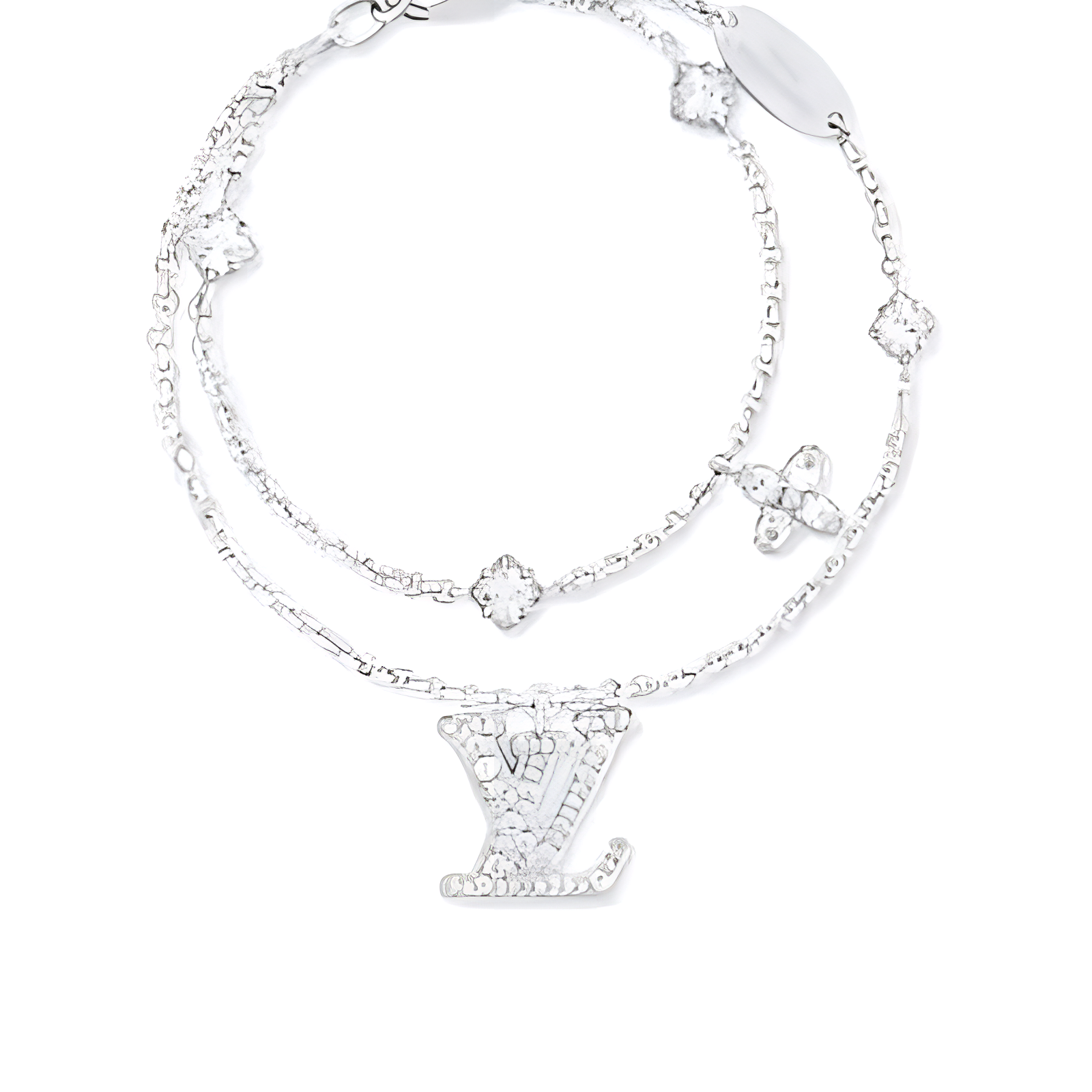 (Women) Louis Vuitton Silver Bracelet Women with Metal Monogram and Faux Crystals. M1378A 圖 3
