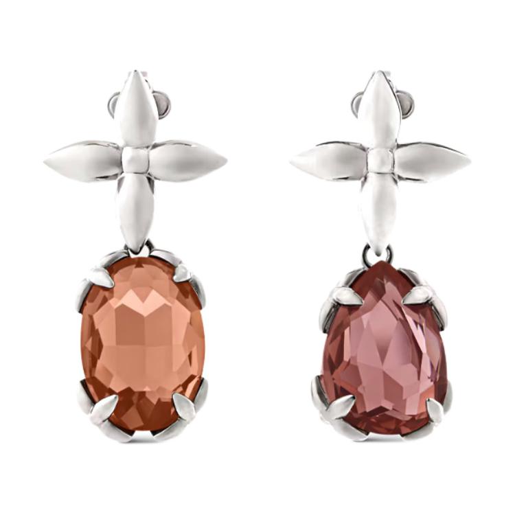 (Women) LOUIS VUITTON Silver Crystal-Studded Pendant Design  Earrings. M03032
