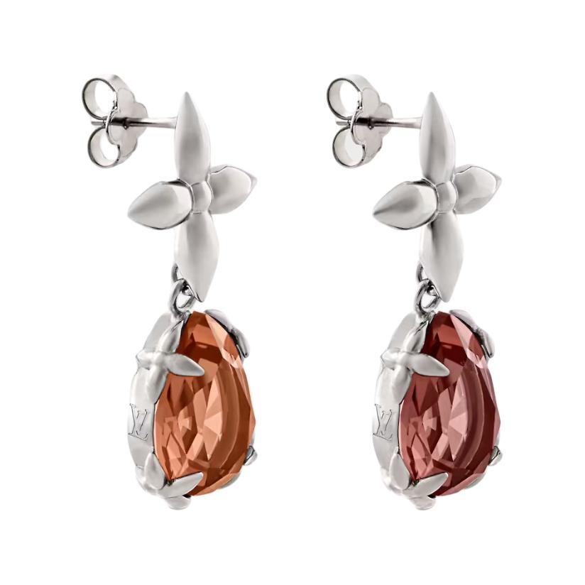 (Women) LOUIS VUITTON Silver Crystal-Studded Pendant Design  Earrings. M03032 圖 3