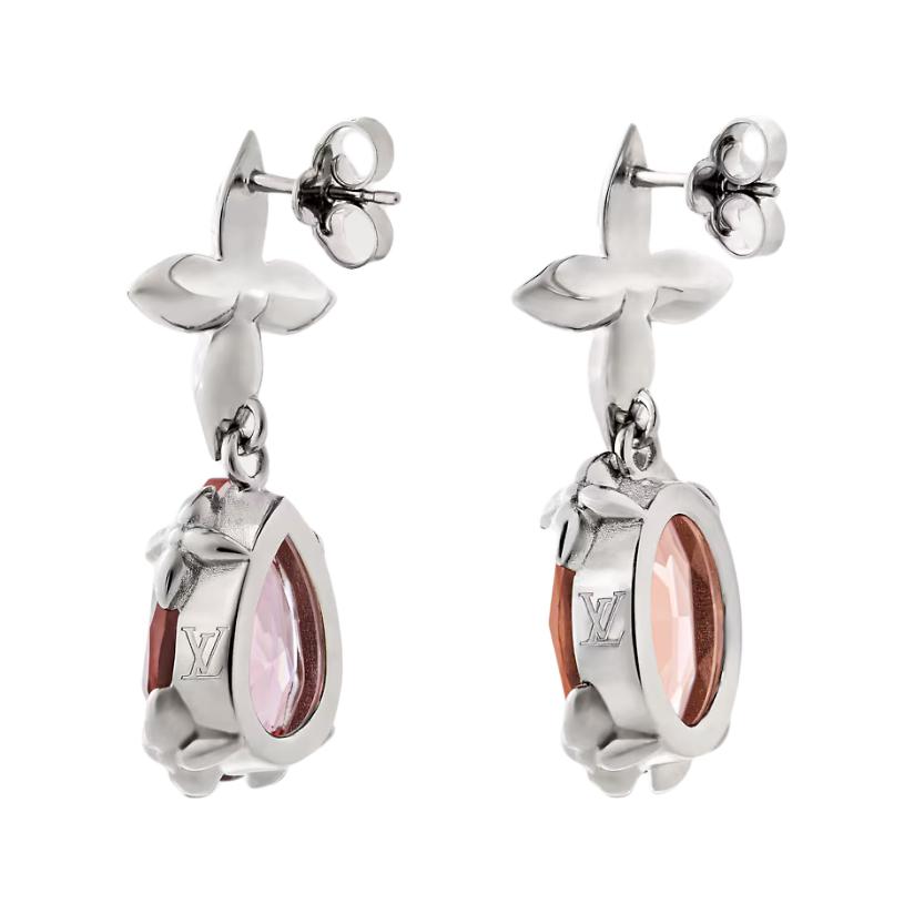 (Women) LOUIS VUITTON Silver Crystal-Studded Pendant Design  Earrings. M03032 圖 4