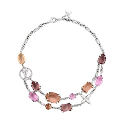 (Women) LOUIS VUITTON Silver Metal Necklace with Logo Cut-Out Design for Women. M03035