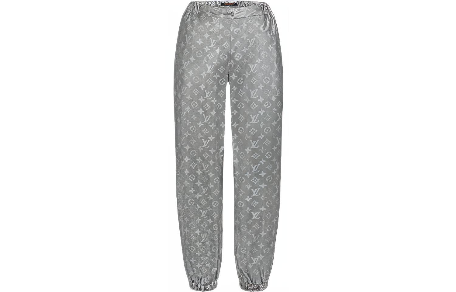 (Women) LOUIS VUITTON Silver Monogram Joggers Mid-Waist Knit Pants 1A8LJZ