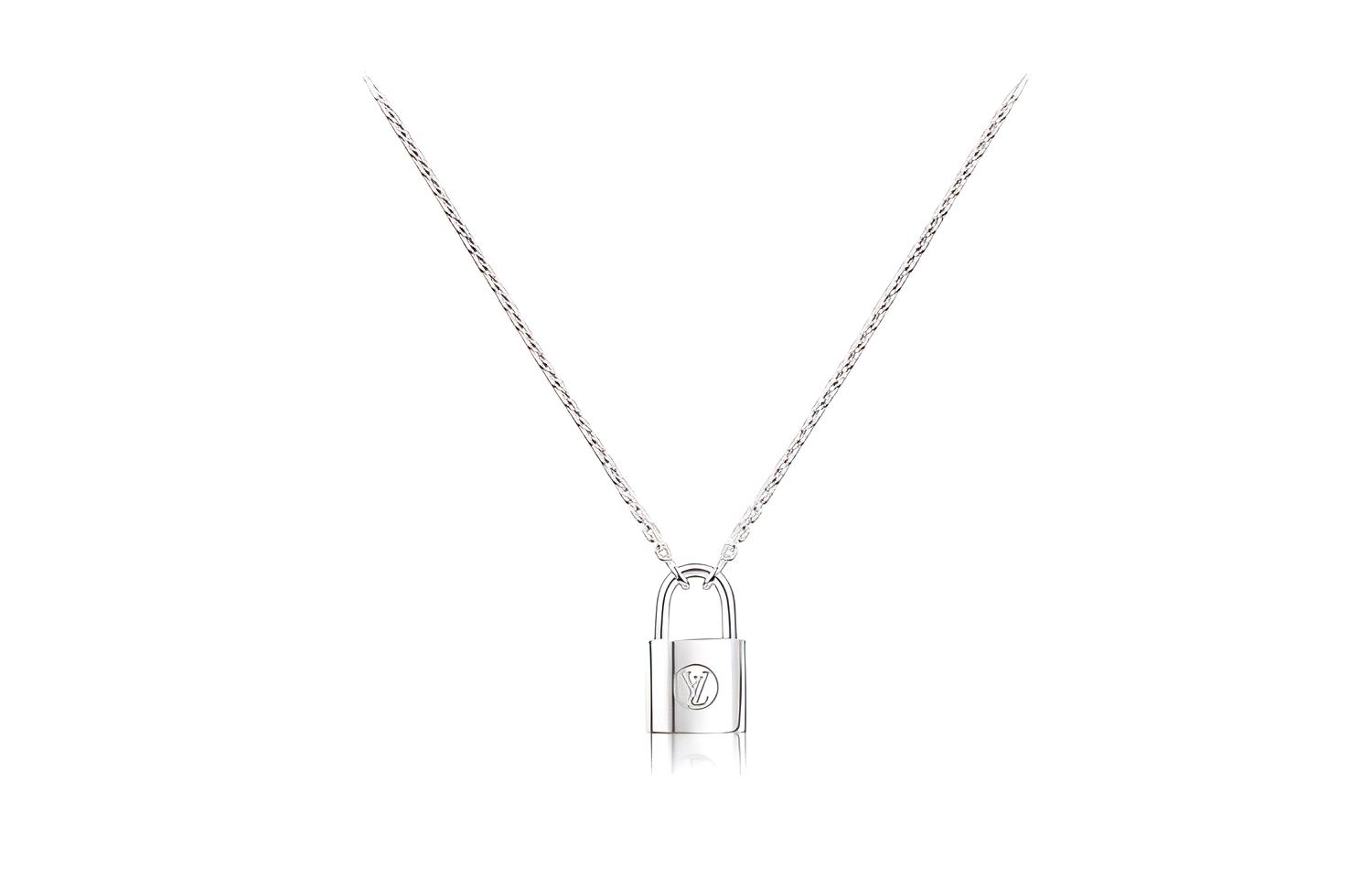 (Women) LOUIS VUITTON Silver Padlock Pendant Necklace Q93559