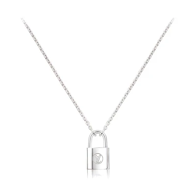 (Women) LOUIS VUITTON Silver Padlock Pendant Necklace Q93559