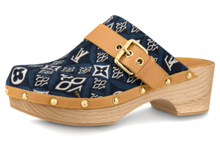 (Women) Louis Vuitton Since 1854 'Cottage Blue Leather Trim Fashion Clogs' 1A8NUH