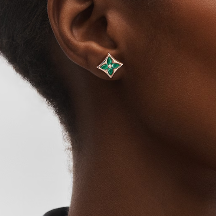 Shop (W) 路易威登單鑽設計18K玫瑰金綠色女士耳環 Q96672